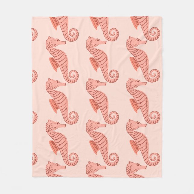 Seamless pattern with seahorse doodle ornament. Pi Fleece Blanket (Front)