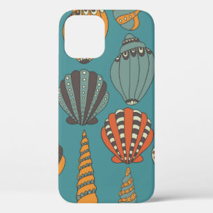 Seamless pattern with seashells, hand drawn icons  iPhone 12 case