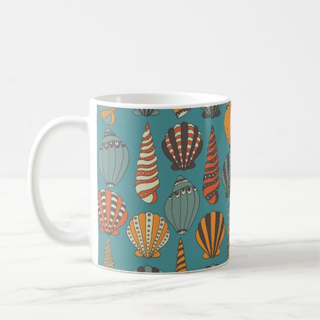 Seamless pattern with seashells, hand drawn icons  coffee mug (Left)