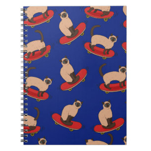 Seamless pattern with siamese cats on skateboards. notebook