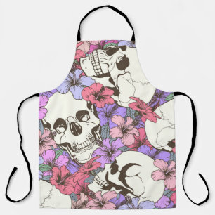 Seamless pattern with skulls fnd flowers apron