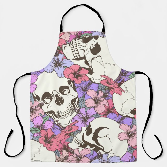 Seamless pattern with skulls fnd flowers apron (Front)