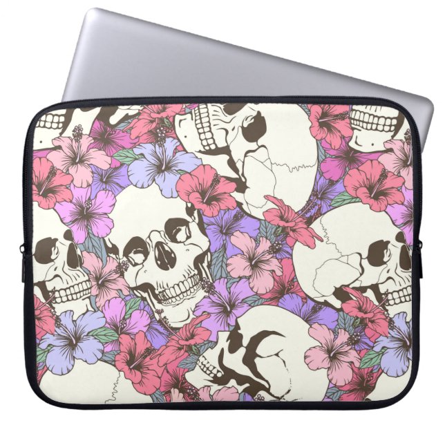 Seamless pattern with skulls fnd flowers laptop sleeve (Front)