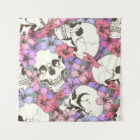 Seamless pattern with skulls fnd flowers