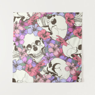 Seamless pattern with skulls fnd flowers tapestry