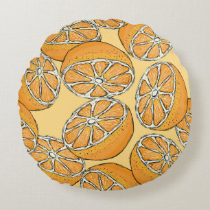 Seamless pattern with sliced oranges. Vintage illu Round Cushion