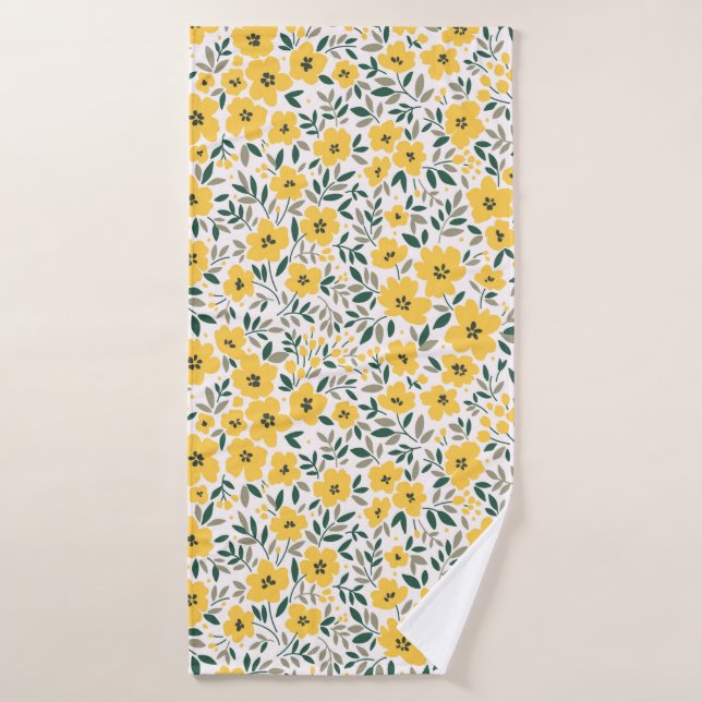 Seamless pattern with small yellow flowers bath towel (Bath Towel)