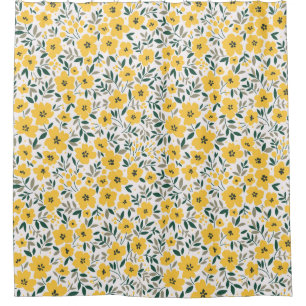 Seamless pattern with small yellow flowers shower curtain