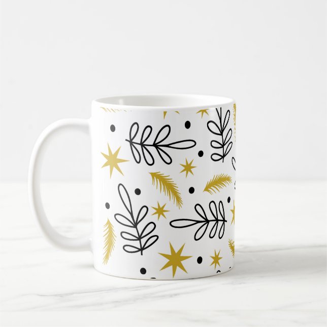 Seamless pattern with snowflakes and fir branches. coffee mug (Left)