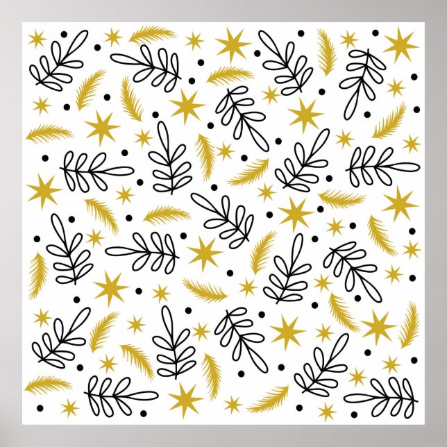 Seamless pattern with snowflakes and fir branches. poster (Front)