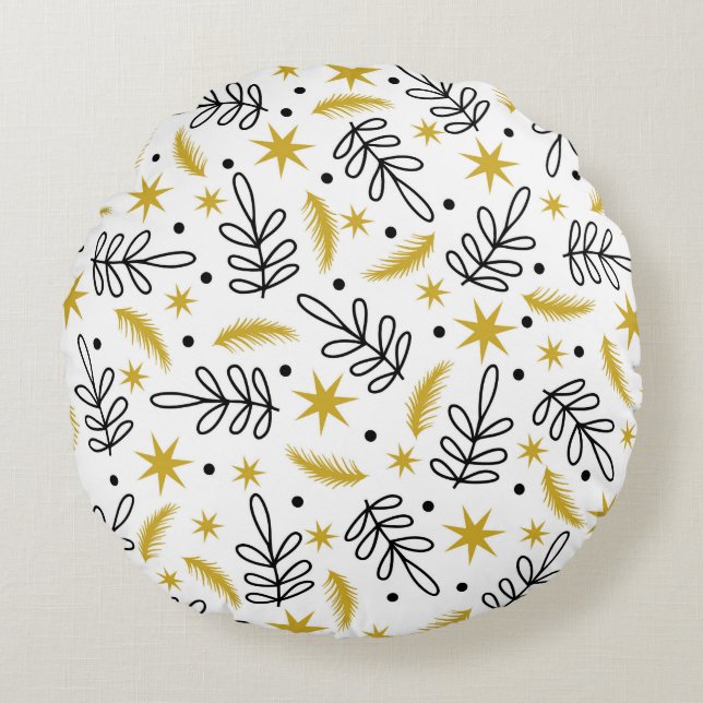 Seamless pattern with snowflakes and fir branches. round cushion (Front)