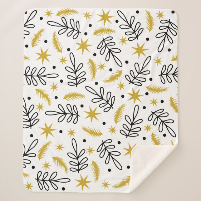 Seamless pattern with snowflakes and fir branches. sherpa blanket (Front)