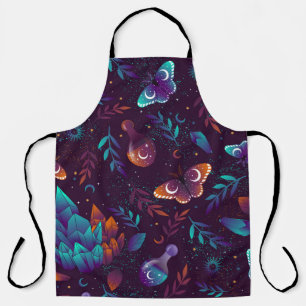 Seamless pattern with space butterfly, crystals, h apron