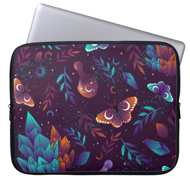Seamless pattern with space butterfly, crystals, h laptop sleeve (Front)