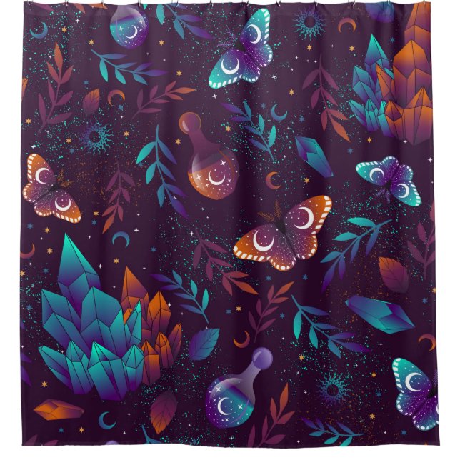 Seamless pattern with space butterfly, crystals, h shower curtain (Front)