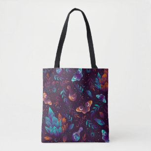 Seamless pattern with space butterfly, crystals, h tote bag
