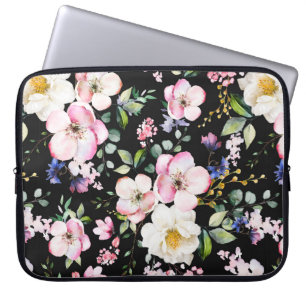 Seamless pattern with spring flowers and leaves. H Laptop Sleeve