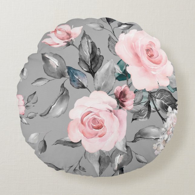 Seamless pattern with spring flowers and leaves. H Round Cushion (Front)