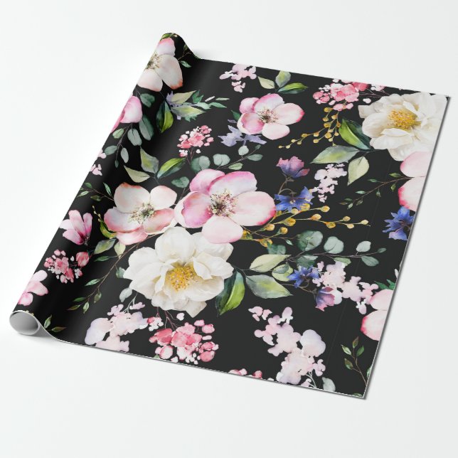 Seamless pattern with spring flowers and leaves. H Wrapping Paper (Unrolled)