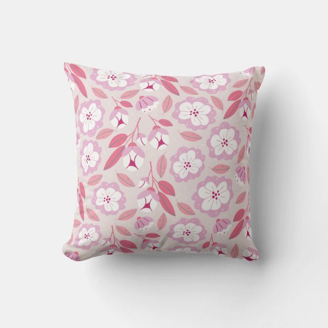 Seamless pattern with spring flowers herbs leaves cushion (Front)