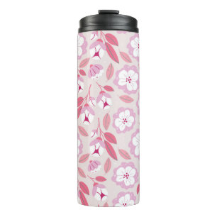 Seamless pattern with spring flowers herbs leaves thermal tumbler