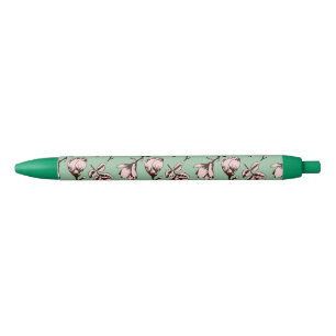 Seamless pattern with spring tree flower buds black ink pen