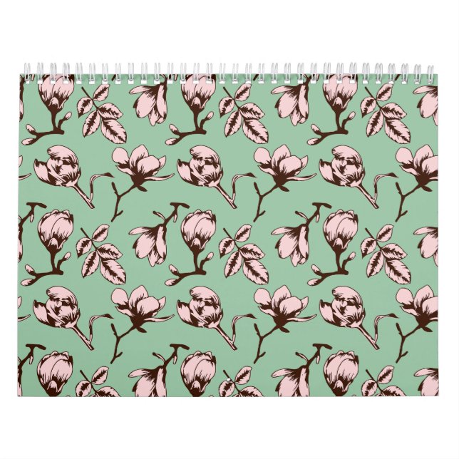 Seamless pattern with spring tree flower buds calendar (Cover)