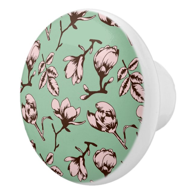 Seamless pattern with spring tree flower buds ceramic knob (Right)