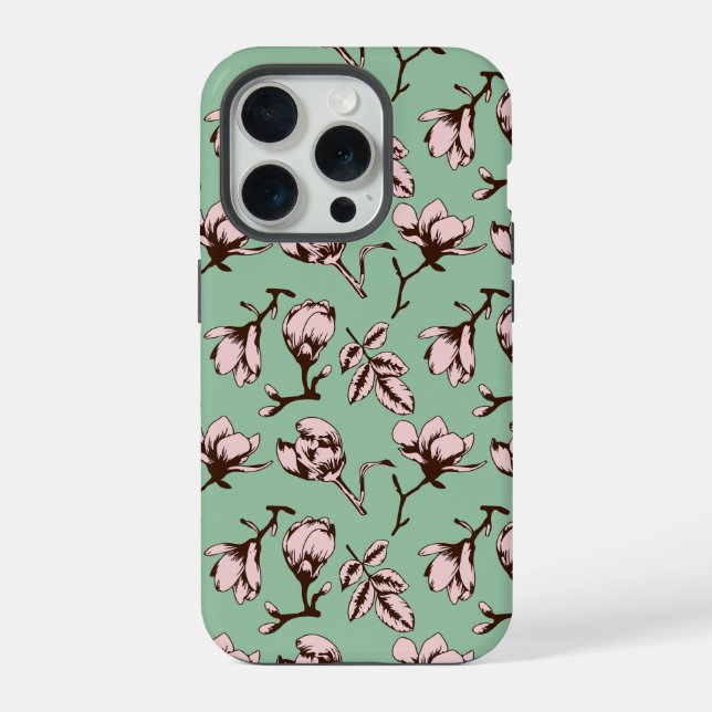Seamless pattern with spring tree flower buds iPhone case (Back)