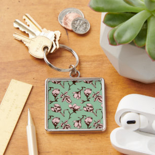 Seamless pattern with spring tree flower buds key ring