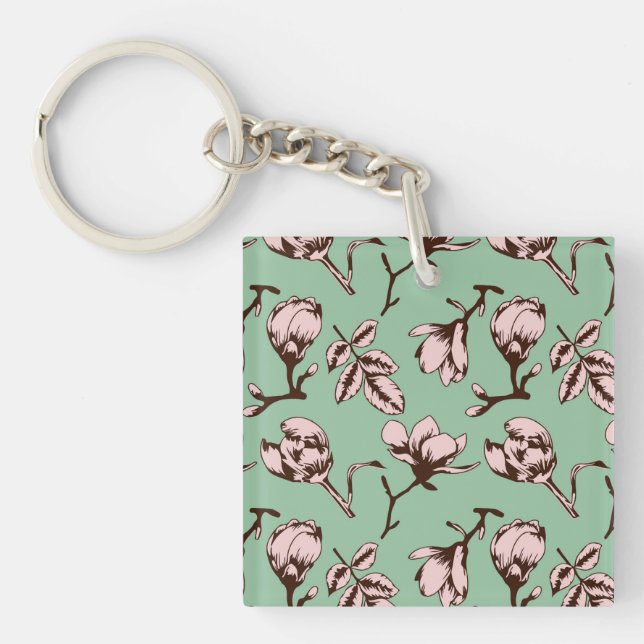 Seamless pattern with spring tree flower buds key ring (Front)