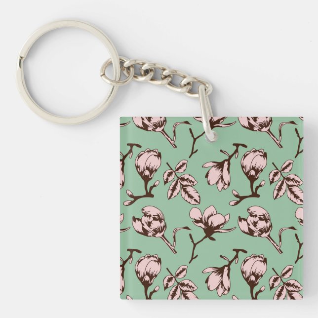 Seamless pattern with spring tree flower buds key ring (Front)