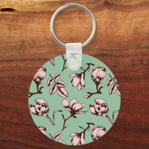Seamless pattern with spring tree flower buds key ring