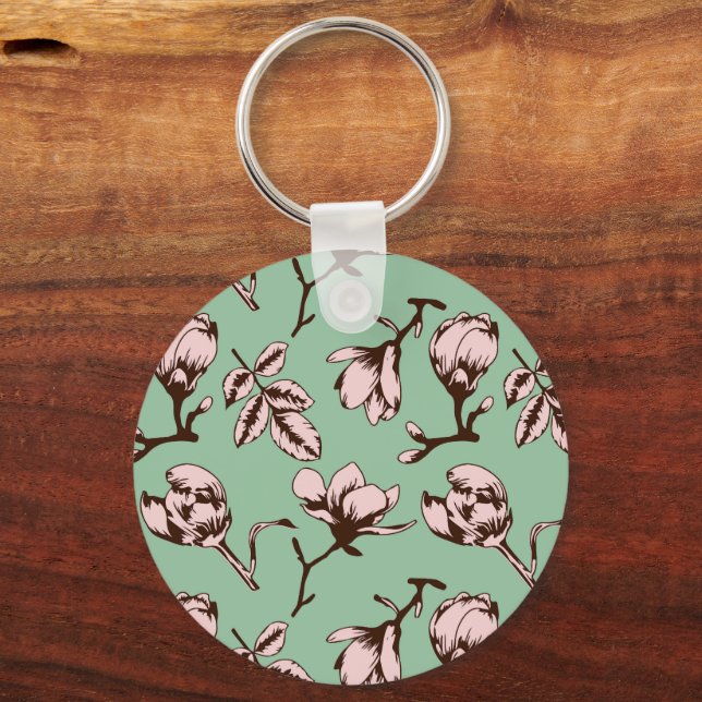 Seamless pattern with spring tree flower buds key ring (Front)