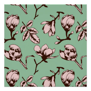 Seamless pattern with spring tree flower buds poster