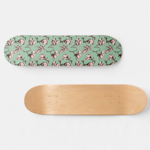 Seamless pattern with spring tree flower buds skateboard