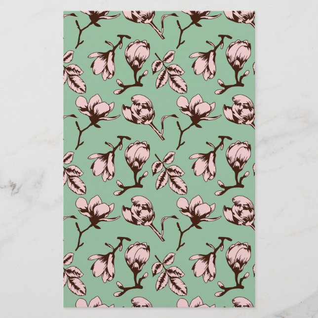 Seamless pattern with spring tree flower buds stationery (Front)