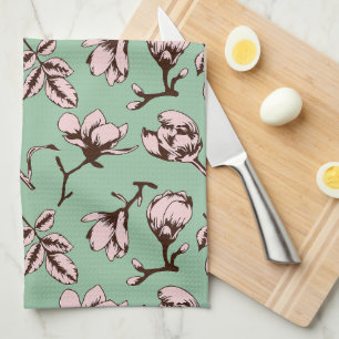 Seamless pattern with spring tree flower buds tea towel