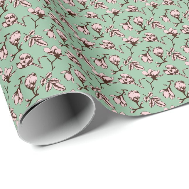 Seamless pattern with spring tree flower buds wrapping paper (Roll Corner)