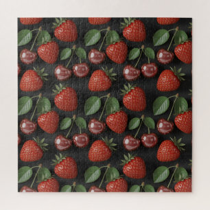 Seamless Pattern with Strawberries and Cherries Jigsaw Puzzle