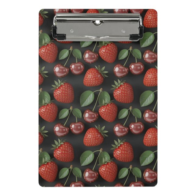 Seamless Pattern with Strawberries and Cherries Mini Clipboard (Front)