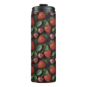 Seamless Pattern with Strawberries and Cherries Thermal Tumbler