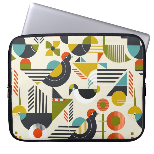 Seamless pattern with stylised birds in retro bauh laptop sleeve (Front)
