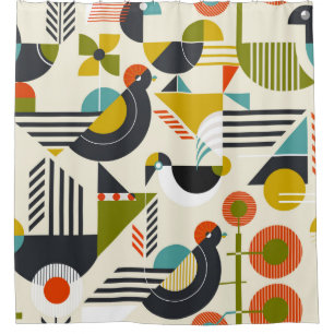 Seamless pattern with stylised birds in retro bauh shower curtain