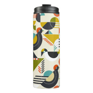 Seamless pattern with stylised birds in retro bauh thermal tumbler