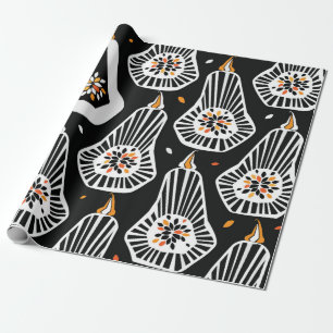 Seamless pattern with stylised pumpkins and seeds wrapping paper
