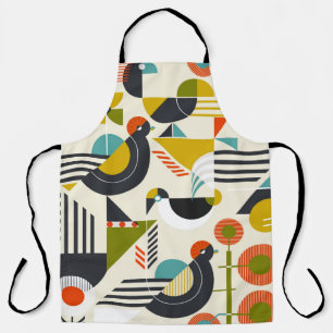 Seamless pattern with stylized birds in retro bauh apron