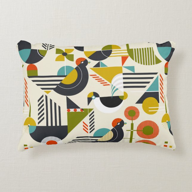 Seamless pattern with stylized birds in retro bauh decorative cushion (Front)
