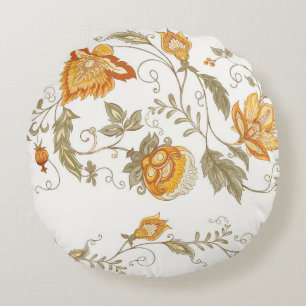 Seamless pattern with stylized ornamental flowers round cushion