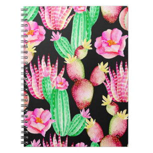 Seamless pattern with succulents. Watercolor cactu Notebook